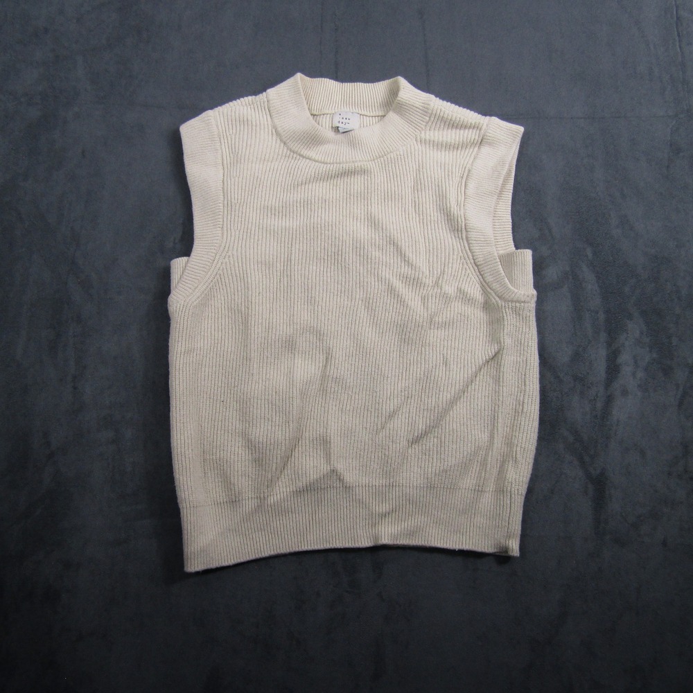 A New Day Sweater Vest Women S Cream Ribbed Mock Neck Sleeveless Knit Top